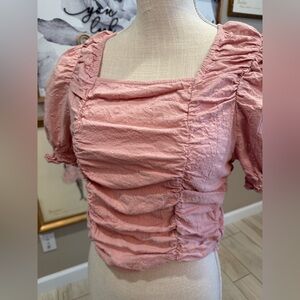 VERY J Blush Pink Ruched Corset Top Puff Sleeves